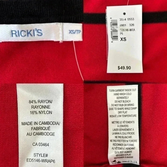 Ricki’s Wrap Front Sweater Deep V Neckline Thin Knit Red Black Stripes XS - Picture 9 of 15